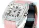 Swiss Replica Cartier Santos 100 Watch Diamond Set 35.6mm Pink Leather Strap (3)_th.jpg